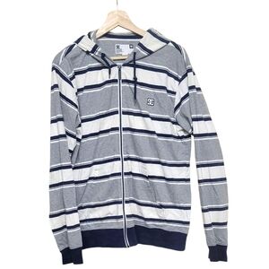 DC Gray and White Zip Up Sweater with Stripes
